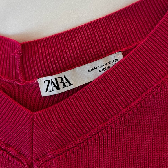 Zara Fuchsia Balloon Sleeve Knit Off Shoulder - Picture 4 of 5